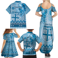 Vintage Bula Fiji Personalised Family Matching Summer Maxi Dress and Hawaiian Shirt Blue Hibiscus Tapa Pattern LT9 - Polynesian Pride