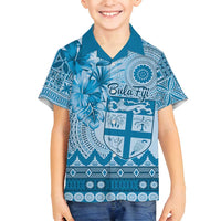 Vintage Bula Fiji Personalised Family Matching Tank Maxi Dress and Hawaiian Shirt Blue Hibiscus Tapa Pattern LT9 Son's Shirt Blue - Polynesian Pride