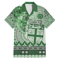 Vintage Bula Fiji Personalised Family Matching Mermaid Dress and Hawaiian Shirt Green Hibiscus Tapa Pattern LT9 Dad's Shirt - Short Sleeve Green - Polynesian Pride
