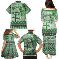 Vintage Bula Fiji Personalised Family Matching Puletasi and Hawaiian Shirt Green Hibiscus Tapa Pattern LT9 - Polynesian Pride