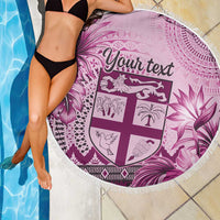 Vintage Bula Fiji Personalised Beach Blanket Pink Hibiscus Tapa Pattern LT9