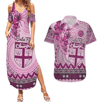 Vintage Bula Fiji Personalised Couples Matching Summer Maxi Dress and Hawaiian Shirt Pink Hibiscus Tapa Pattern LT9 Pink - Polynesian Pride