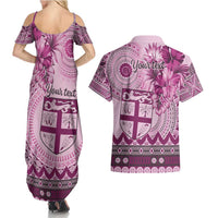 Vintage Bula Fiji Personalised Couples Matching Summer Maxi Dress and Hawaiian Shirt Pink Hibiscus Tapa Pattern LT9 - Polynesian Pride