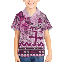 Vintage Bula Fiji Personalised Family Matching Long Sleeve Bodycon Dress and Hawaiian Shirt Pink Hibiscus Tapa Pattern LT9 Son's Shirt Pink - Polynesian Pride