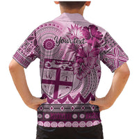 Vintage Bula Fiji Personalised Family Matching Mermaid Dress and Hawaiian Shirt Pink Hibiscus Tapa Pattern LT9 - Polynesian Pride