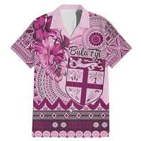Vintage Bula Fiji Personalised Family Matching Mermaid Dress and Hawaiian Shirt Pink Hibiscus Tapa Pattern LT9 Dad's Shirt - Short Sleeve Pink - Polynesian Pride