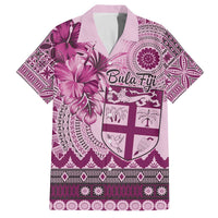 Vintage Bula Fiji Personalised Family Matching Off Shoulder Short Dress and Hawaiian Shirt Pink Hibiscus Tapa Pattern LT9 Dad's Shirt - Short Sleeve Pink - Polynesian Pride