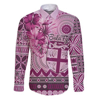 Vintage Bula Fiji Personalised Family Matching Summer Maxi Dress and Hawaiian Shirt Pink Hibiscus Tapa Pattern LT9 Dad's Shirt - Long Sleeve Pink - Polynesian Pride