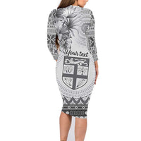 Vintage Bula Fiji Personalised Family Matching Long Sleeve Bodycon Dress and Hawaiian Shirt Beige Hibiscus Tapa Pattern LT9 - Polynesian Pride
