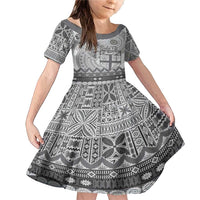 Vintage Bula Fiji Personalised Family Matching Mermaid Dress and Hawaiian Shirt Beige Hibiscus Tapa Pattern LT9 Daughter's Dress White - Polynesian Pride