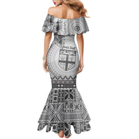Vintage Bula Fiji Personalised Family Matching Mermaid Dress and Hawaiian Shirt Beige Hibiscus Tapa Pattern LT9 - Polynesian Pride
