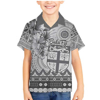 Vintage Bula Fiji Personalised Family Matching Mermaid Dress and Hawaiian Shirt Beige Hibiscus Tapa Pattern LT9 Son's Shirt White - Polynesian Pride