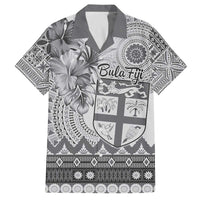 Vintage Bula Fiji Personalised Family Matching Off Shoulder Short Dress and Hawaiian Shirt Beige Hibiscus Tapa Pattern LT9 Dad's Shirt - Short Sleeve White - Polynesian Pride