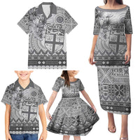 Vintage Bula Fiji Personalised Family Matching Puletasi and Hawaiian Shirt Beige Hibiscus Tapa Pattern LT9 - Polynesian Pride