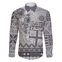 Vintage Bula Fiji Personalised Family Matching Puletasi and Hawaiian Shirt Beige Hibiscus Tapa Pattern LT9 Dad's Shirt - Long Sleeve White - Polynesian Pride