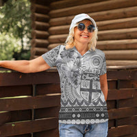 Vintage Bula Fiji Personalised Women Polo Shirt Beige Hibiscus Tapa Pattern