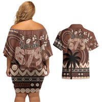 Personalised Bula Fiji 679 Couples Matching Off Shoulder Short Dress and Hawaiian Shirt Fijian Tagimoucia Masi Tapa Art LT9 - Polynesian Pride