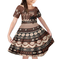 Personalised Bula Fiji 679 Family Matching Long Sleeve Bodycon Dress and Hawaiian Shirt Fijian Tagimoucia Masi Tapa Art LT9 Daughter's Dress Brown - Polynesian Pride