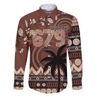 Personalised Bula Fiji 679 Family Matching Long Sleeve Bodycon Dress and Hawaiian Shirt Fijian Tagimoucia Masi Tapa Art LT9 Dad's Shirt - Long Sleeve Brown - Polynesian Pride