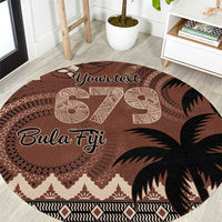 Personalised Bula Fiji 679 Round Carpet Fijian Tagimoucia Masi Tapa Art LT9 Brown - Polynesian Pride
