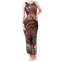 Personalised Bula Fiji 679 Tank Maxi Dress Fijian Tagimoucia Masi Tapa Art LT9 Women Brown - Polynesian Pride
