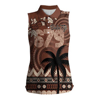 Personalised Bula Fiji 679 Women Sleeveless Polo Shirt Fijian Tagimoucia Masi Tapa Art LT9 Female Brown - Polynesian Pride