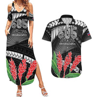 Personalised Samoa 685 Couples Matching Summer Maxi Dress and Hawaiian Shirt Teuila Flower With Black Samoan Tattoo LT9 Black - Polynesian Pride
