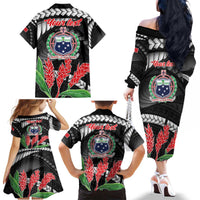 Personalised Samoa 685 Family Matching Off The Shoulder Long Sleeve Dress and Hawaiian Shirt Teuila Flower With Black Samoan Tattoo LT9 - Polynesian Pride