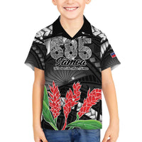 Personalised Samoa 685 Family Matching Off The Shoulder Long Sleeve Dress and Hawaiian Shirt Teuila Flower With Black Samoan Tattoo LT9 Son's Shirt Black - Polynesian Pride