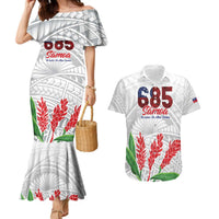 Personalised Samoa 685 Couples Matching Mermaid Dress and Hawaiian Shirt Teuila Flower With White Samoan Tattoo LT9 White - Polynesian Pride