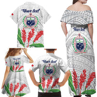 Personalised Samoa 685 Family Matching Off Shoulder Maxi Dress and Hawaiian Shirt Teuila Flower With White Samoan Tattoo LT9 - Polynesian Pride