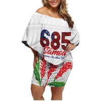 Personalised Samoa 685 Family Matching Off Shoulder Short Dress and Hawaiian Shirt Teuila Flower With White Samoan Tattoo LT9 Mom's Dress White - Polynesian Pride
