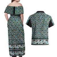 New Zealand Maori Niho Taniwha Couples Matching Off Shoulder Maxi Dress and Hawaiian Shirt Papua Shell - Mangopare Puhoro Pattern LT9 - Polynesian Pride