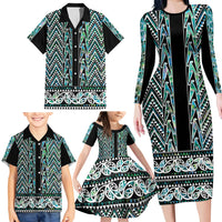 New Zealand Maori Niho Taniwha Family Matching Long Sleeve Bodycon Dress and Hawaiian Shirt Papua Shell - Mangopare Puhoro Pattern LT9 - Polynesian Pride