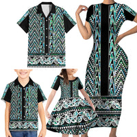 New Zealand Maori Niho Taniwha Family Matching Short Sleeve Bodycon Dress and Hawaiian Shirt Papua Shell - Mangopare Puhoro Pattern LT9 - Polynesian Pride