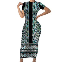 New Zealand Maori Niho Taniwha Family Matching Short Sleeve Bodycon Dress and Hawaiian Shirt Papua Shell - Mangopare Puhoro Pattern LT9 Mom's Dress Green - Polynesian Pride
