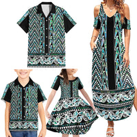 New Zealand Maori Niho Taniwha Family Matching Summer Maxi Dress and Hawaiian Shirt Papua Shell - Mangopare Puhoro Pattern