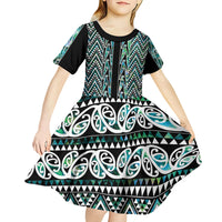 New Zealand Maori Niho Taniwha Kid Short Sleeve Dress Papua Shell - Mangopare Puhoro Pattern