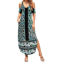 New Zealand Maori Niho Taniwha Summer Maxi Dress Papua Shell - Mangopare Puhoro Pattern