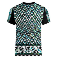 New Zealand Maori Niho Taniwha Women V-Neck T-Shirt Papua Shell - Mangopare Puhoro Pattern