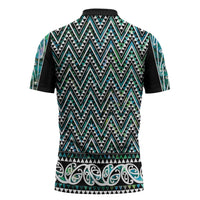 New Zealand Maori Niho Taniwha Zipper Polo Shirt Papua Shell - Mangopare Puhoro Pattern