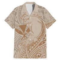 Hawaii Monk Seal and Map Family Matching Mermaid Dress and Hawaiian Shirt Polynesian Kanaka Maoli Beige Vibe LT9 Dad's Shirt - Short Sleeve Beige - Polynesian Pride