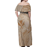 Hawaii Monk Seal and Map Family Matching Off Shoulder Maxi Dress and Hawaiian Shirt Polynesian Kanaka Maoli Beige Vibe LT9 - Polynesian Pride