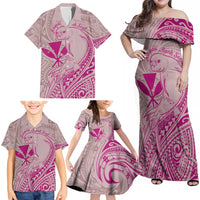 Hawaii Monk Seal and Map Family Matching Off Shoulder Maxi Dress and Hawaiian Shirt Polynesian Kanaka Maoli Pink Vibe LT9 - Polynesian Pride