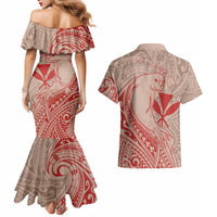 Hawaii Monk Seal and Map Couples Matching Mermaid Dress and Hawaiian Shirt Polynesian Kanaka Maoli Red Vibe LT9 - Polynesian Pride