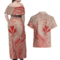 Hawaii Monk Seal and Map Couples Matching Off Shoulder Maxi Dress and Hawaiian Shirt Polynesian Kanaka Maoli Red Vibe LT9 - Polynesian Pride