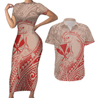 Hawaii Monk Seal and Map Couples Matching Short Sleeve Bodycon Dress and Hawaiian Shirt Polynesian Kanaka Maoli Red Vibe LT9 Red - Polynesian Pride