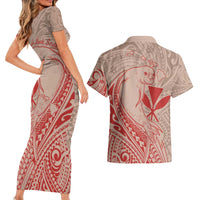 Hawaii Monk Seal and Map Couples Matching Short Sleeve Bodycon Dress and Hawaiian Shirt Polynesian Kanaka Maoli Red Vibe LT9 - Polynesian Pride
