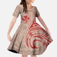 Hawaii Monk Seal and Map Family Matching Long Sleeve Bodycon Dress and Hawaiian Shirt Polynesian Kanaka Maoli Red Vibe LT9 Daughter's Dress Red - Polynesian Pride