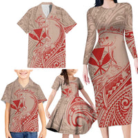 Hawaii Monk Seal and Map Family Matching Long Sleeve Bodycon Dress and Hawaiian Shirt Polynesian Kanaka Maoli Red Vibe LT9 - Polynesian Pride